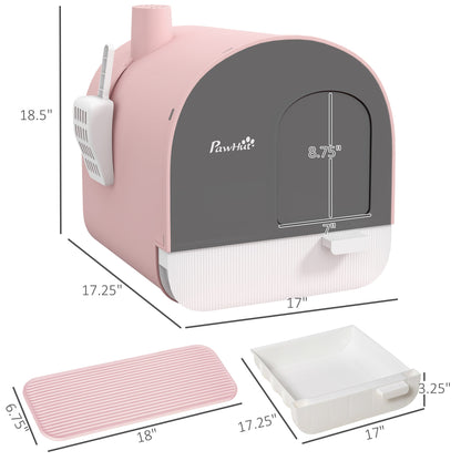 Cat Litter Box with Lid with Scoop and Filter, Pink