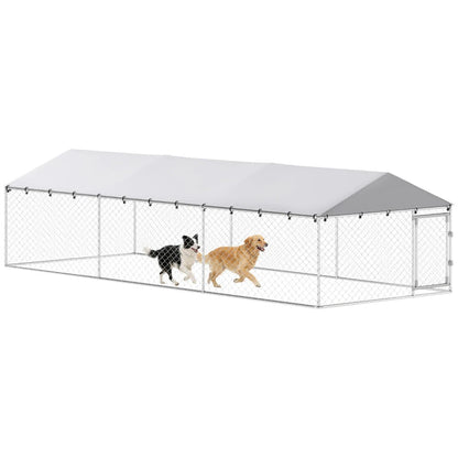 PawHut 20' X 7.5' X 5' Dog Kennel Outdoor For Large Dogs With Waterproof Roof, Silver,For Multiple Parcels Of Goods, Please Pay Attention To The Detailed Dimensions And Weight