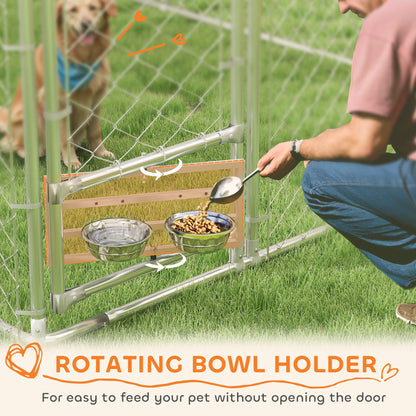 Galvanized Chain Link Large Outdoor Dog Kennel with Waterproof & UV-Resistant Cover, for M&L Dogs, 19.7 x 7.5 x 7.5