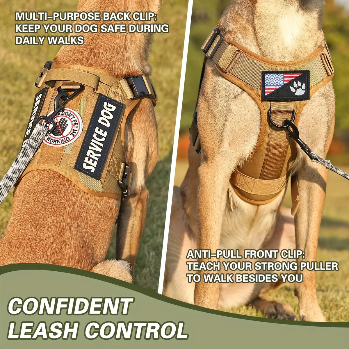 American Local Tactical Pet Boobs Service Dog Harness Vest Adjustable Reflective Dog Harness Metal Buckle Hiking Training