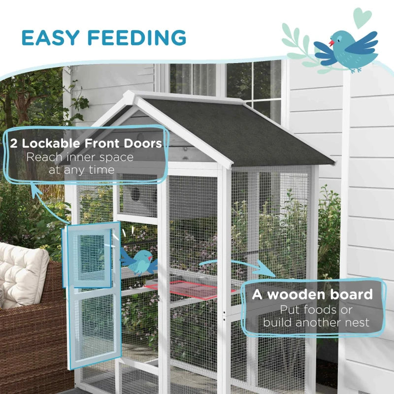 PawHut 64.5 Wooden Bird Cage Aviary, Flight Cage With 4 Perches, Nest And Slide-Out Tray For Indoor Outdoor, GrayMultiple Packages