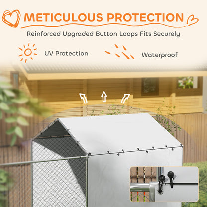 Galvanized Chain Link Large Outdoor Dog Kennel with Waterproof & UV-Resistant Cover, for M&L Dogs, 19.7 x 7.5 x 7.5