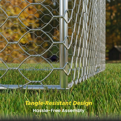 20x10 FT Large Outdoor Dog Kennel with Canopy, Heavy Duty Galvanized Steel Frame, Waterproof Cover, Built-in Elevated Feeding Bowls, Escape-Proof Lockable Pet Playpen for Large Dogs & Multiple Animal