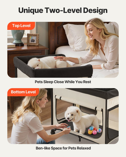 Elevated Lounge Pet Bed Foldable Bunk Dog Bed With Wheels & Side Bags L