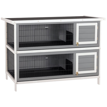 54" 2-Story Large Rabbit Hutch Bunny Cage Wooden Pet House Small Animal Habitat with Lockable Doors, No Leak Tray and waterproof Roof for Rabbits, Chickens, Ducks, Outdoor/Indoor Dark Gray