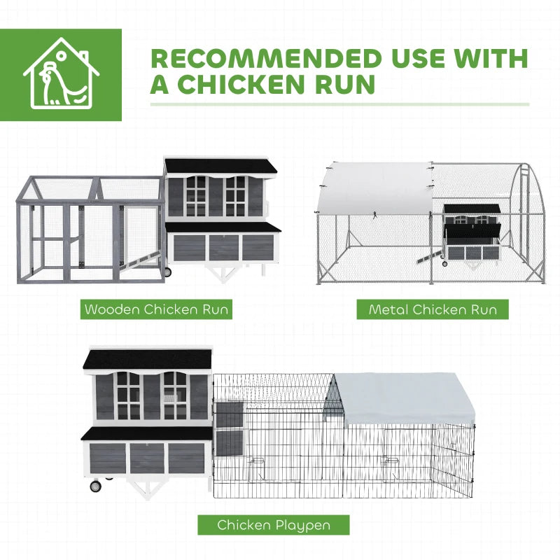 Chicken Coop With Wheels, Chicken Tractor With Nesting Box, Windows, Pull-out Tray, Perches, For 2-4 Hens, Gray