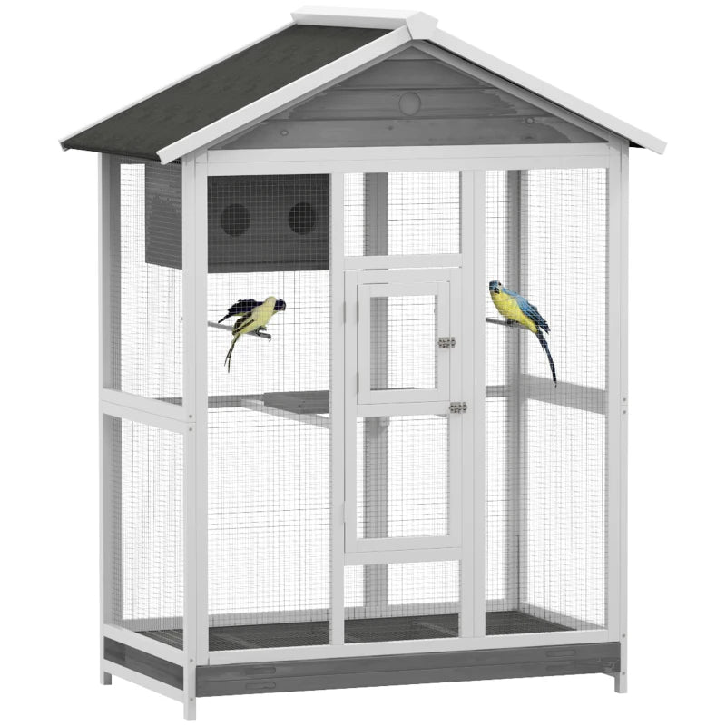 PawHut 64.5 Wooden Bird Cage Aviary, Flight Cage With 4 Perches, Nest And Slide-Out Tray For Indoor Outdoor, GrayMultiple Packages