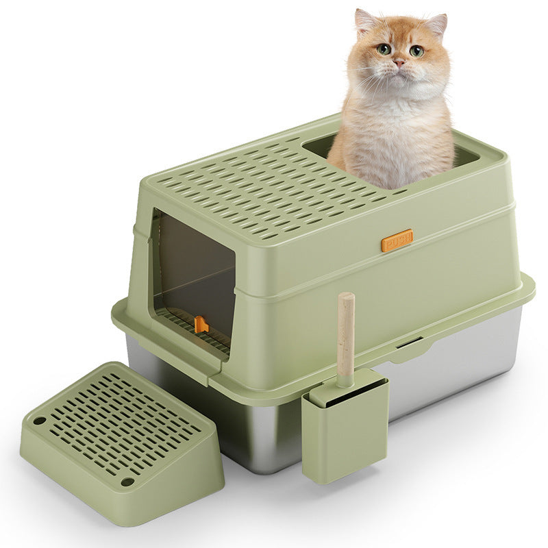 Stainless Steel Cat Toilet Large Fully Enclosed Cat Supplies